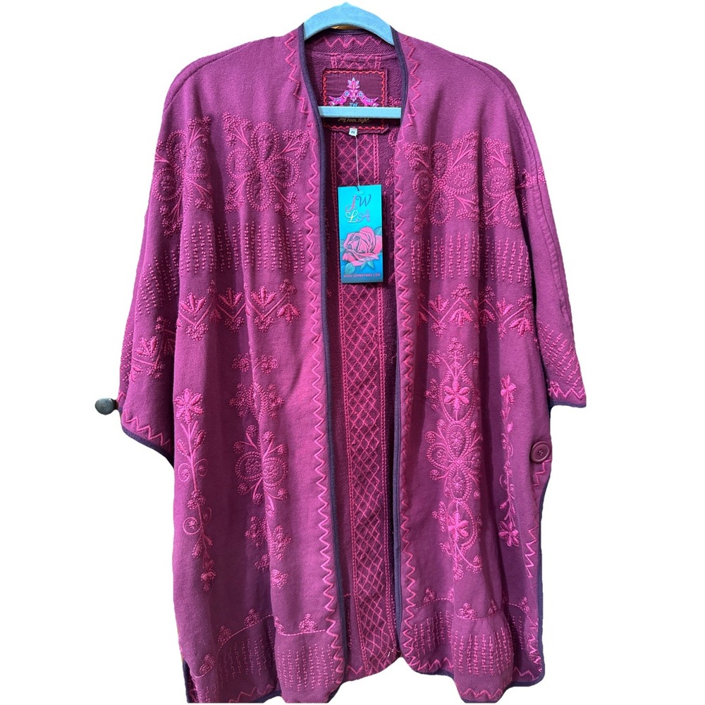 Johnny Was Embroidered Knit Cardigan Berry Magenta Medium NWT